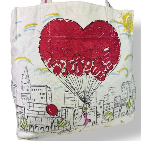 Brighton Free Your Heart B Mine White Cotton Canvas Tote Bag Balloons Red Love - Picture 6 of 12